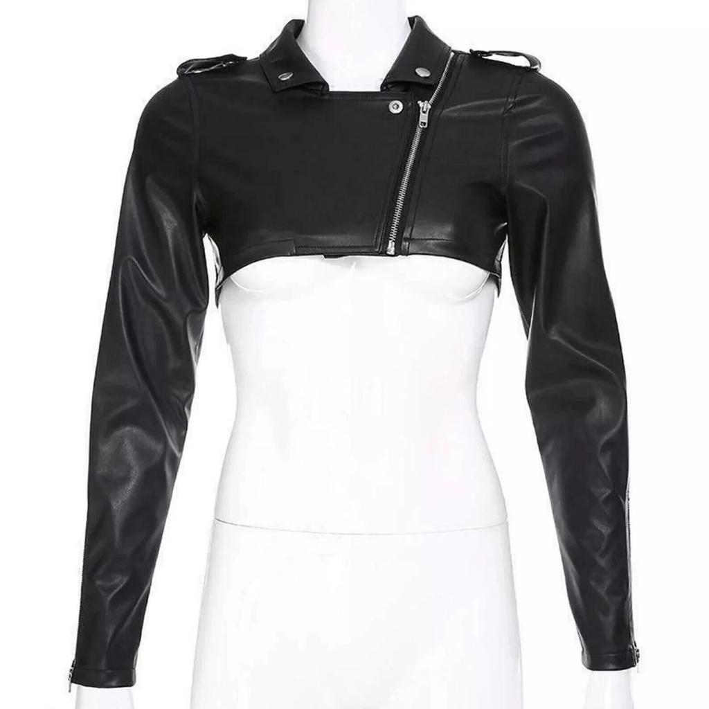 Women Black Crop Jacket Genuine Lambskin Leather Handmade Stylish Biker Motorcycle