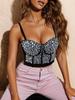 Rose Beauty Barevný drahokamu Bustier Crop Corzet Cami Top