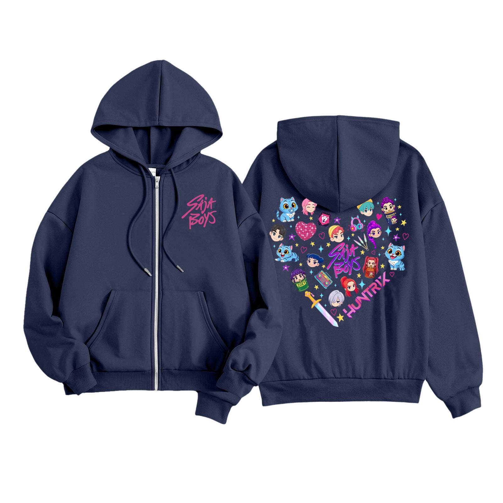 

Детская мода Женская легкая толстовка с длинным рукавом на молнии Толстовка с принтом и карманами 130 тёмно-синий