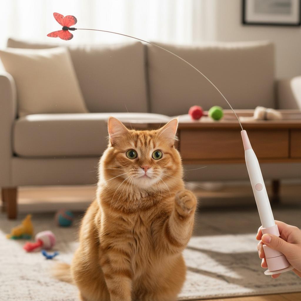 Interactive Cat Toy with Suction Cup Flutter Bug Cat Toys Spinning Butterfly Cat Toy Wand for Indoor Cats