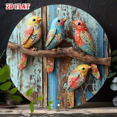 Retro Round Tin Sign Colorful Birds On Branch Aluminum Wall Art For Home