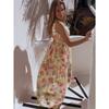 Fashion V Neck Sleeveless Floral Printed Chiffon A-line Dress Elegant Women Vacation Beach Casual Simple Split Party Long Dresses Female Clothing