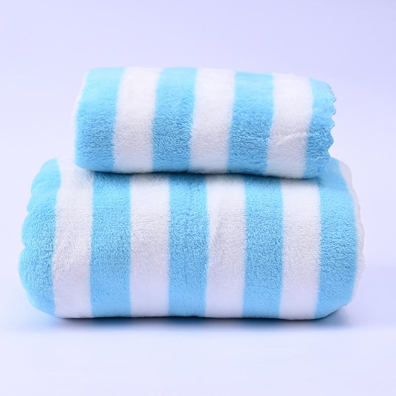 Coral Velvet Two-Color Striped Towel - Large, Thick, Absorbent, No Shedding, Ideal for Bathing & Children's Face Washing