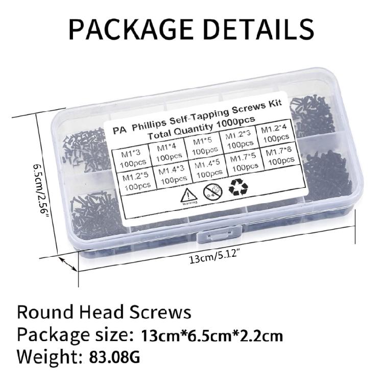 1200Pcs Small Self Tapping Screws Flat Head Cross Micro Screws Mini Screws