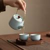 Ru Kiln Tianqing Beam Pot Chinese Retro Ceramic Teapot Health Pot Kettle Tea Single Pot Kung Fu Tea Set Tea Cup