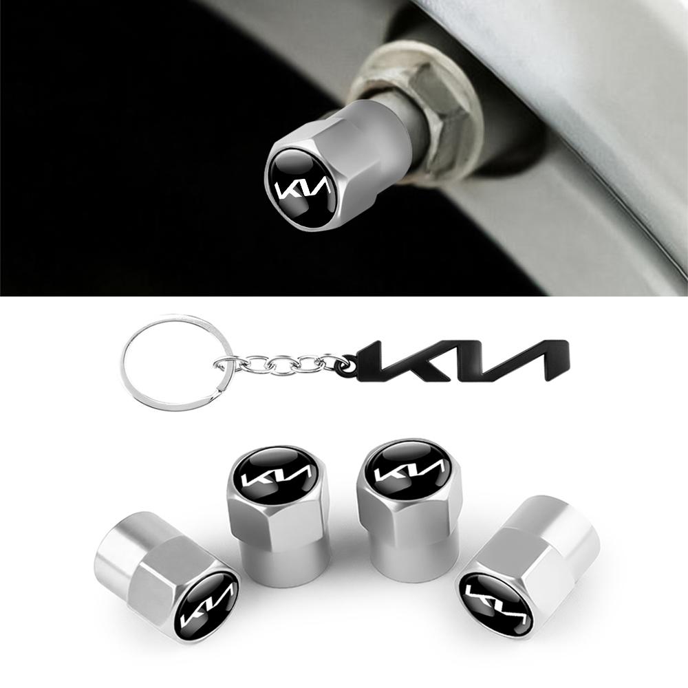 New KIA Logo Car Wheel Tire Valve Stems Cap With Keychain Badge For Sportage GT RIO Ceed Picanto Pegas Sorento Niro Soul Cerato