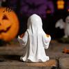 Durable Resin Halloween Ornament White Ghost Pumpkin Statue, Spooky Holding Mini Unique Sculpture for Office Figurine Garden Yard Tabletop Mantel Home