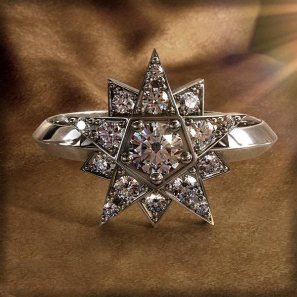 Zircon Five-Pointed Star Ring, Personalized Exaggerated Women'S Fashion Ring, Best-Selling Jewelry