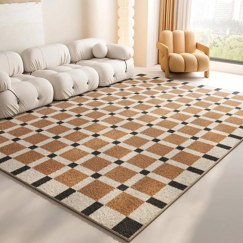 Minimalist Plaid Living Decoration Carpets Checkerboard Bedroom Bedside Rug Soft Plush Comfortable Home Large Area Carpet Tapete