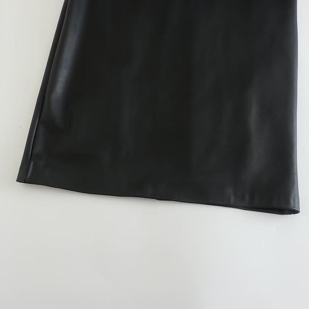 2025 Spring Women's Sexy One-Shoulder Faux Leather Midi Dress