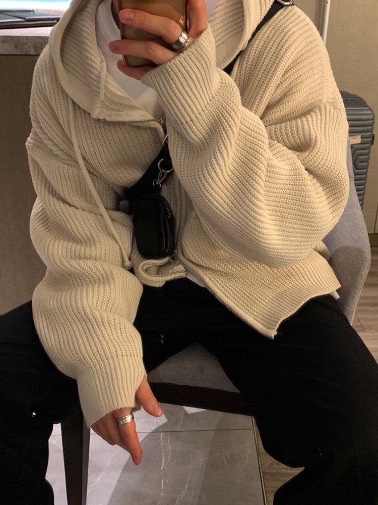 Herren Herbst/Winter Trendiger Vielseitiger Einfarbiger Kapuzenpullover Cardigan