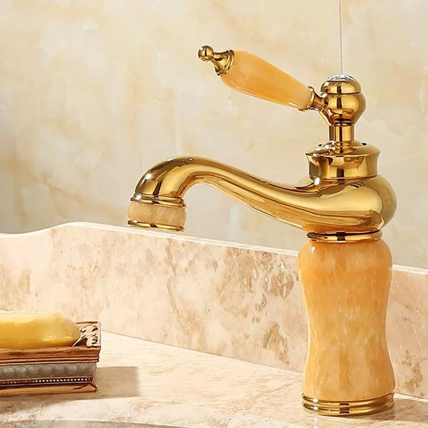 Bathroom Faucet Brass and Jade Faucet Bathroom Basin Faucet Sink Mixer Tap Gold Sink Faucet Bath Basin Sink Faucet