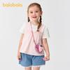 Balabala Children's Clothing Baby Short Sleeved Girls' T-shirt Children's Top Fake Two Pieces 2025 Summer New Cute and Sweet