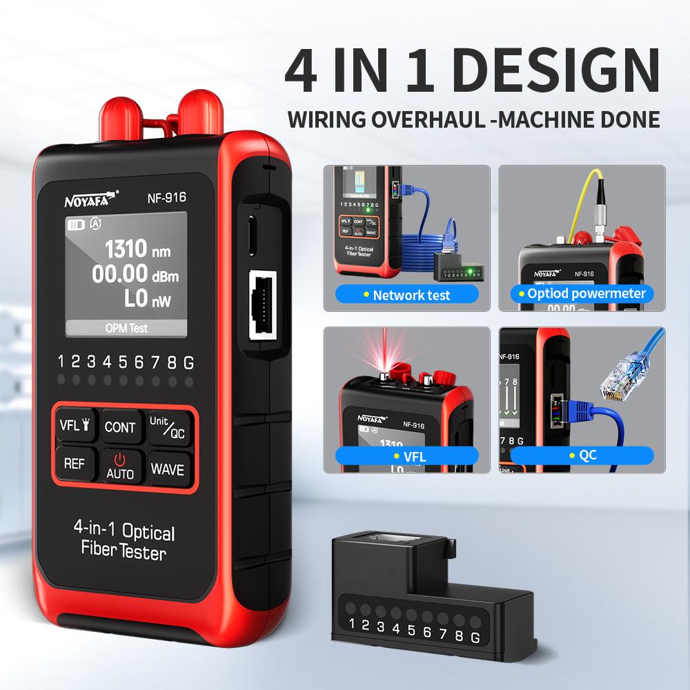 NOYAFA NF-916 4 In 1 Fiber Optical Power Meter Visual Fault Locator VFL REF FC SC ST Rj45 Fiber Optic Cable Tester Network Tools