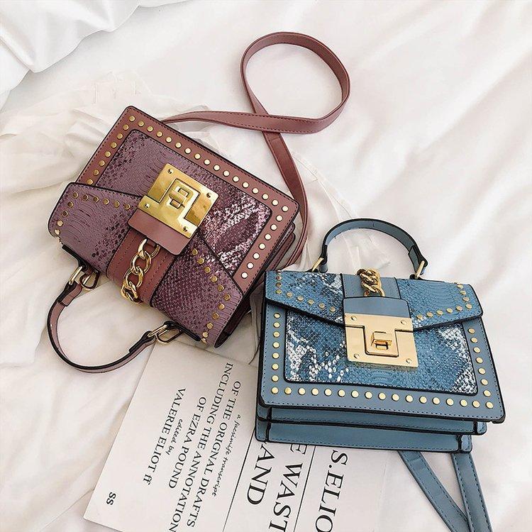 Feminine Leather PU Bag with Studs Shoulder Bag with Shoulder Strap with High-quality Metal Lock Small Square