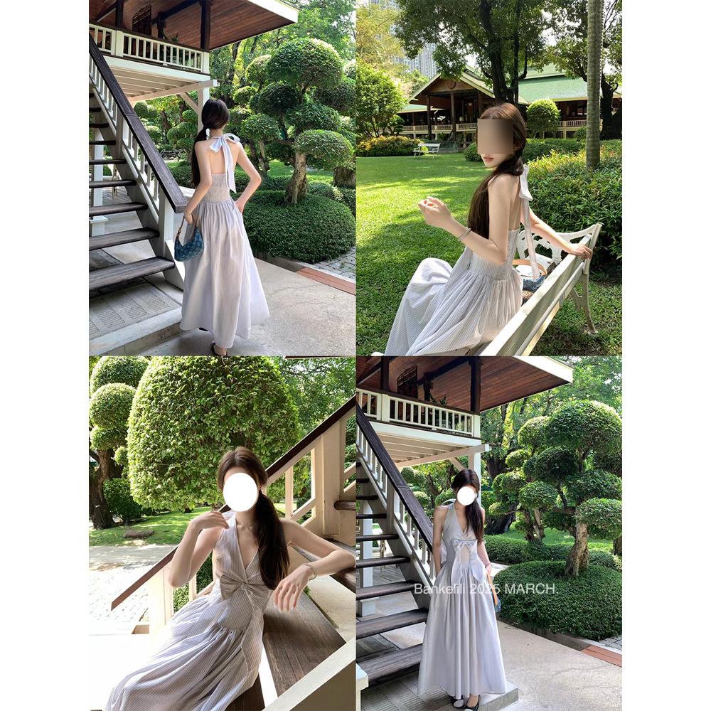 

Pure desire senior temperament charm fishbone bundle type versatile women hanging neck V neck dress _ fishbone tube top skirt XL- (recommended 110-60kg)