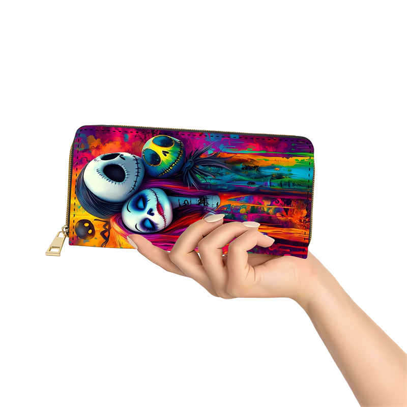 Portafoglio PU Nightmare Before Christmas Donna Lunga Zip Busta Borsa Trucco Jack Skellington Nero 4pz