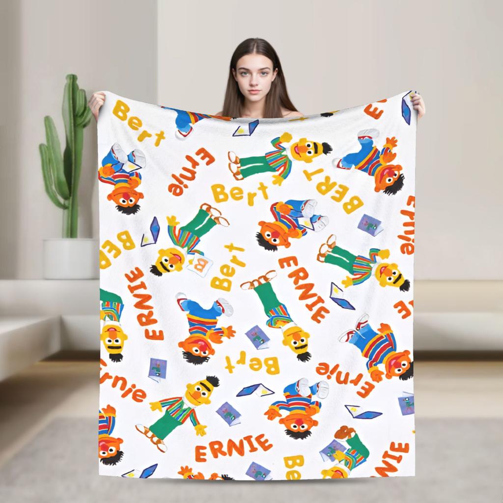 Super Warm Blanket Airplane Travel Zoe and Rosita on Yellow Bedding Throws S-Sesames Streets Flannel Bedspread For Couch Bed