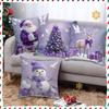 4pcs Christmas Decorative Square Purple Pillow Cover Santa Claus Snowman Single Sided Printed Pillow Cover