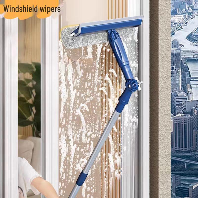 Dwustronny Wycierak do Okien Wysokich z Obrotową Długą Rączką i Zintegrowaną Skrobaczką