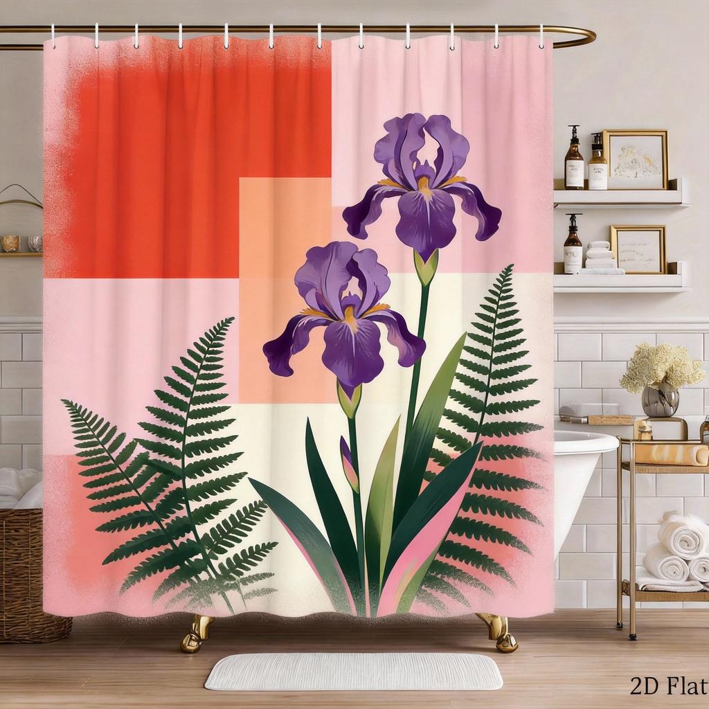 Plant Art Shower Curtain 1 Piece-Green Leaf Geometric Block, Modern Natural Design, Contemporary Bathroom Decoration