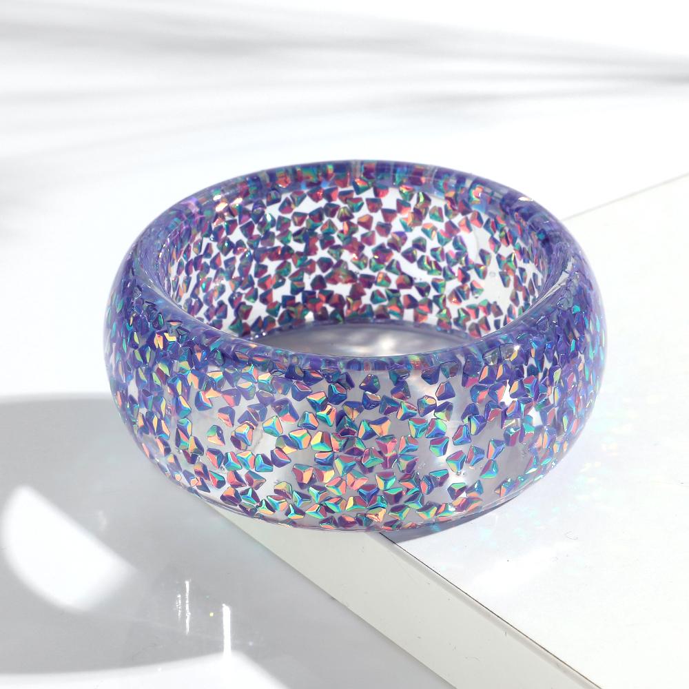 New Colorful Foil Geometric Resin Wide Bangle for Women Stackable Chunky Acrylic Round Statement Bracelets Trendy Jewelry Gifts