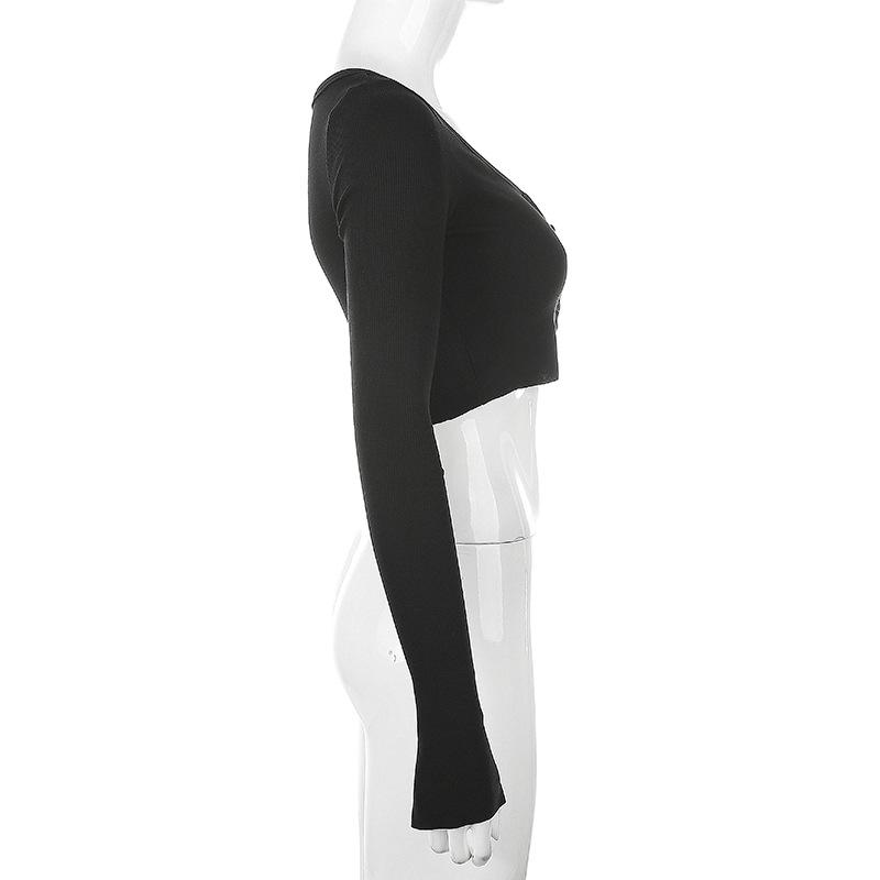 Dámský pletený svetr s dlouhým rukávem, jednobarevný, volný, pletený svetřík s výstřihem do V