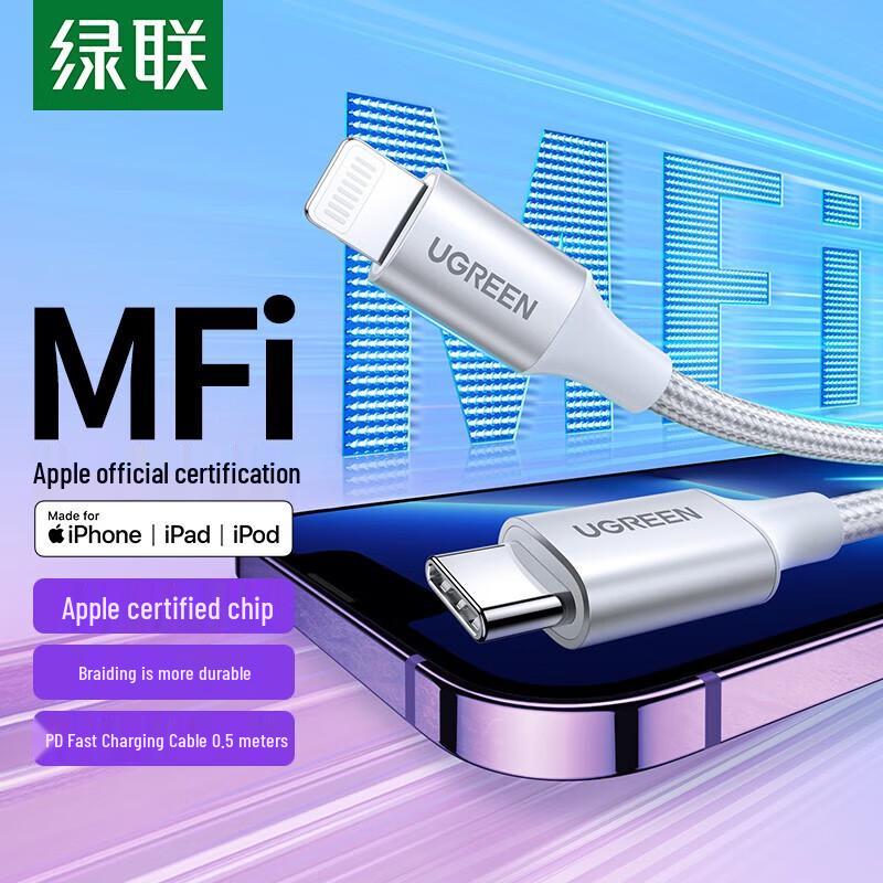 Кабель Ugreen US304 Type-C to Lightning с сертификацией MFi для быстрой зарядки