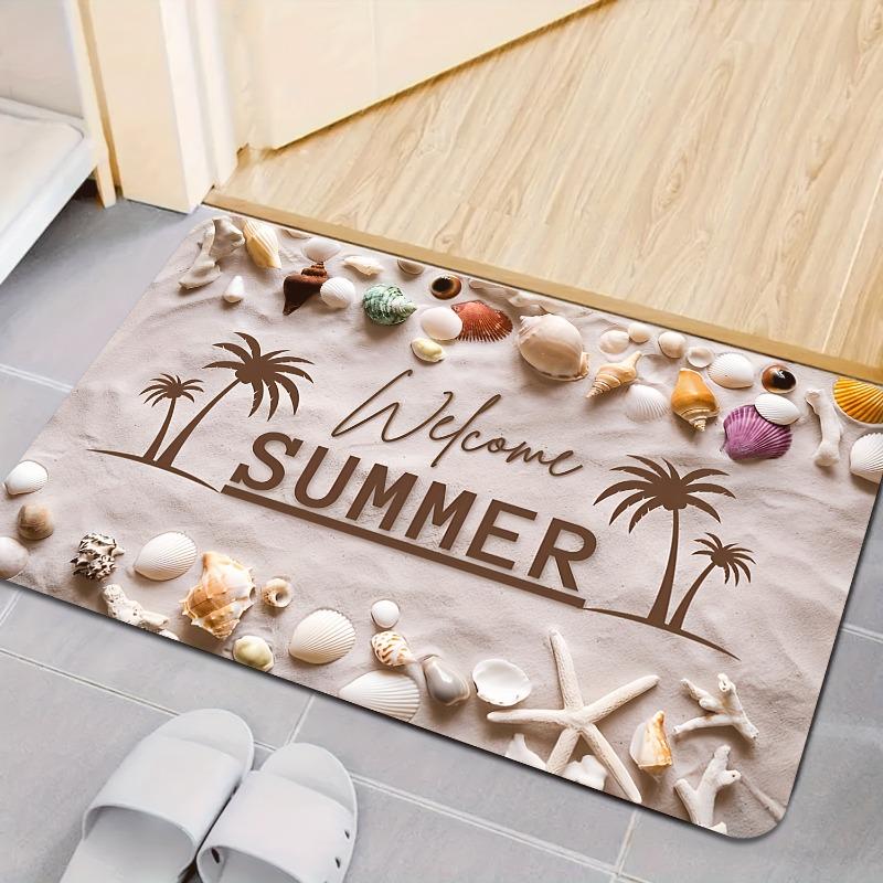 1pc "Welcome Summer" Beach-Themed Welcome Mat - Non-Slip, Machine Washable Polyester, Summer Theme Decor Durable Welcome Mat