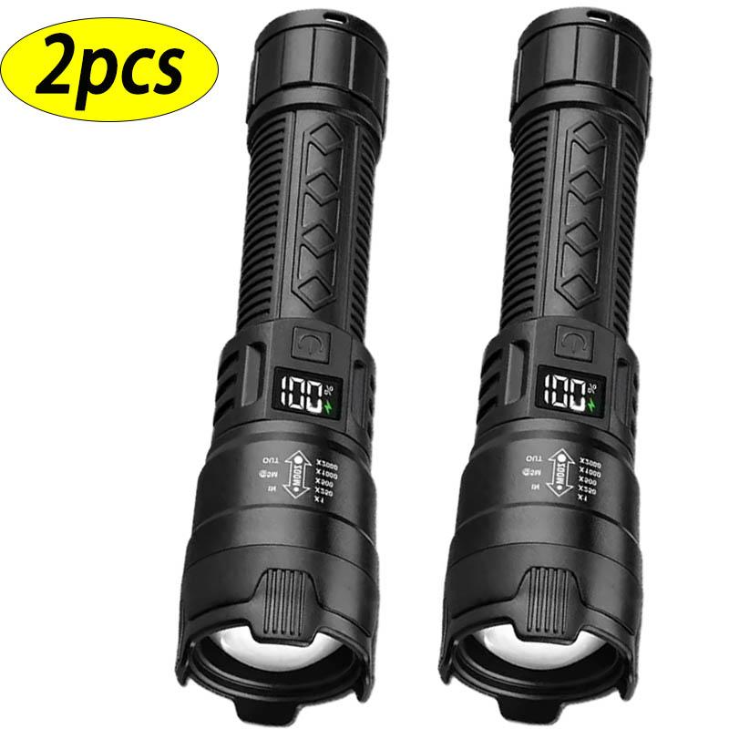 High Power Led Flashlight 2000LM Tactical Torch with Display Light USB Charging outdoor Camping Fishing Zoom Emergency Lantern