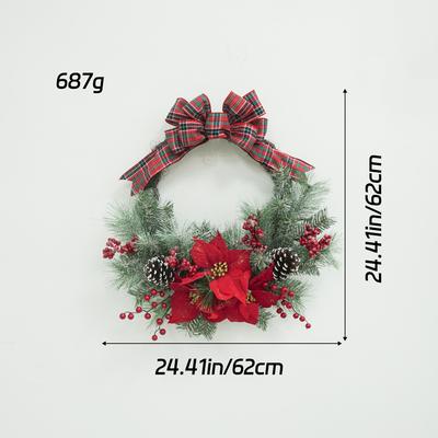 Klassischer Schleifen Halbkreis Weihnachtskranz für Weihnachtsdekorationen Simulationsblume Simulationsrote Früchte Kranz