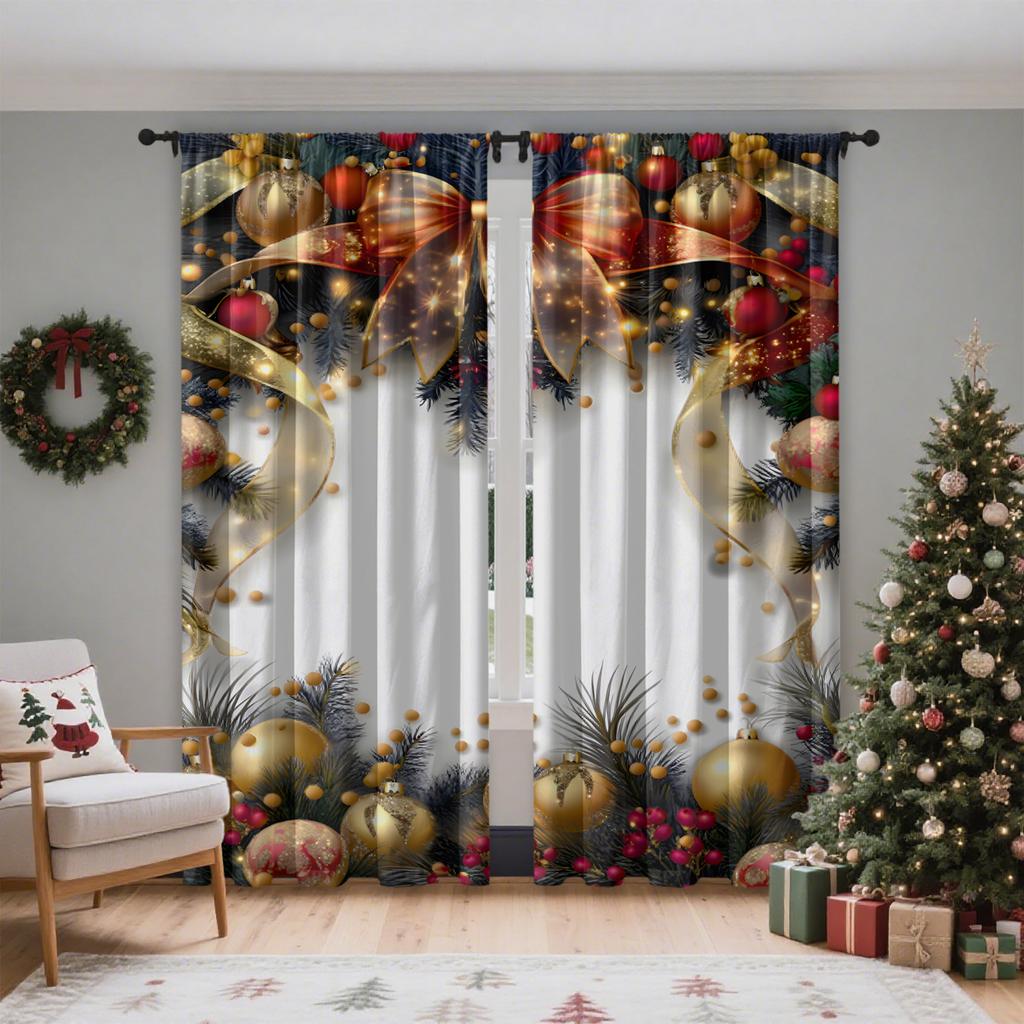 Festive Christmas Curtains Polyester Fabric Bedroom Living Room Office Includes Hanging Tiebacks Chr Made Of Machine Washable Area Decor