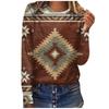 Women's Casual Fashion Ethnic Print Long Sleeve O-Neck Pullover Top