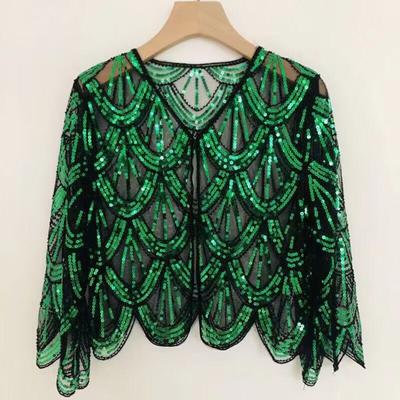 Yousheng Women Cardigan Sequin See-through Mesh Loose Half Sleeves Symmetric Thin V Neck Prom Formal Occasion Party Summer Outerwear Coat