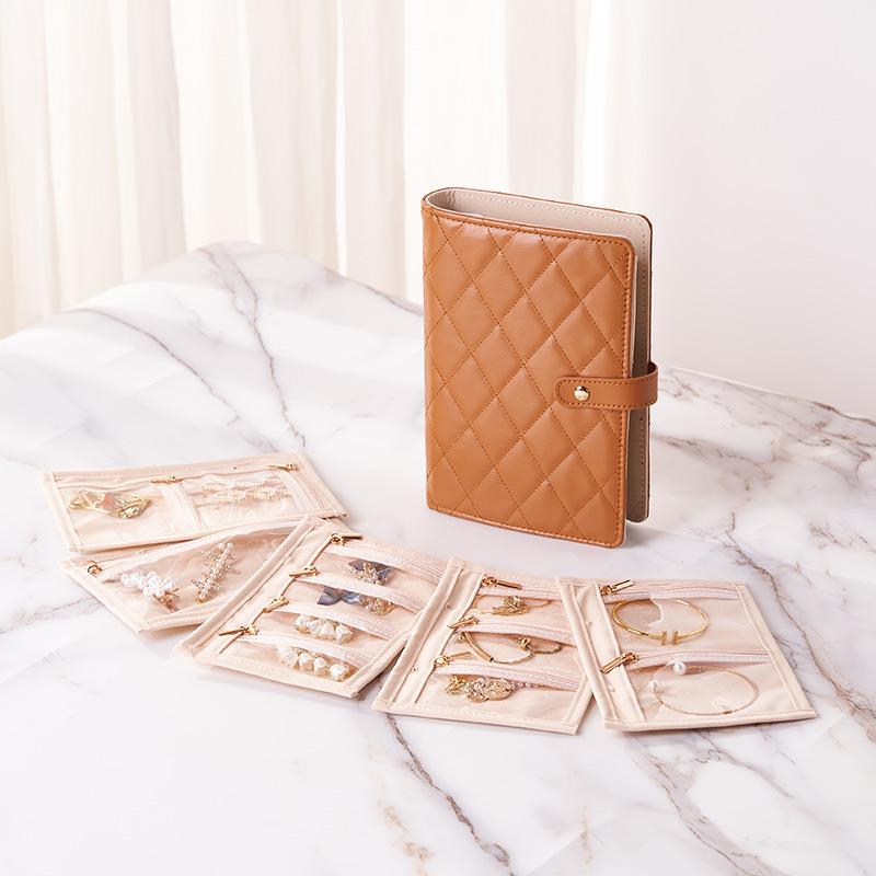 PU Leather Jewelry Storage Book Portable Travel Ring Necklace Earrings with Velvet Jewelry Storage Bag Jewelry Storage Book Gift