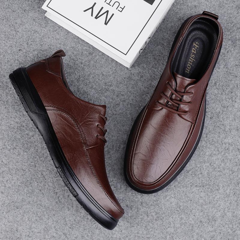 Fashion Men's Genuine Leather Lace-up Casual Shoes Breathable Men Comfortable Walking Shoes Men's Oxfords Flats Business Dress Sneakers