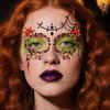 Skull Face Diamond Sticker With Colorful Flowers For Party Makeup And Stage Decor