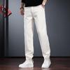Jielenuo Men's Relaxed Tapered Washed White Jeans