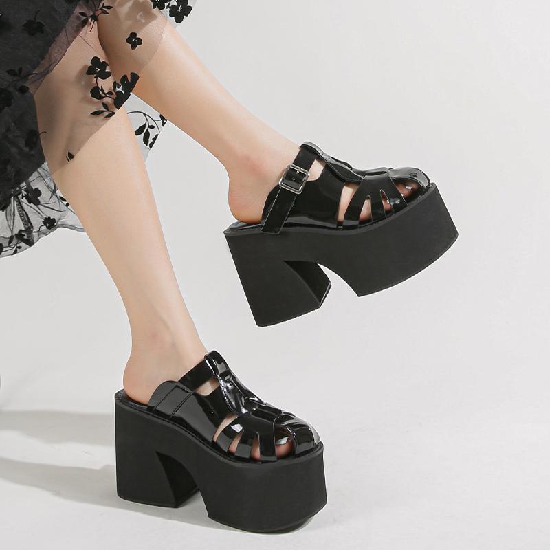 10cm Fashionable Thick Bottom Head Cover Large Size New Style Popular Women's Summer Outerwear Slippers Size 34-43 Zapatos Mujer