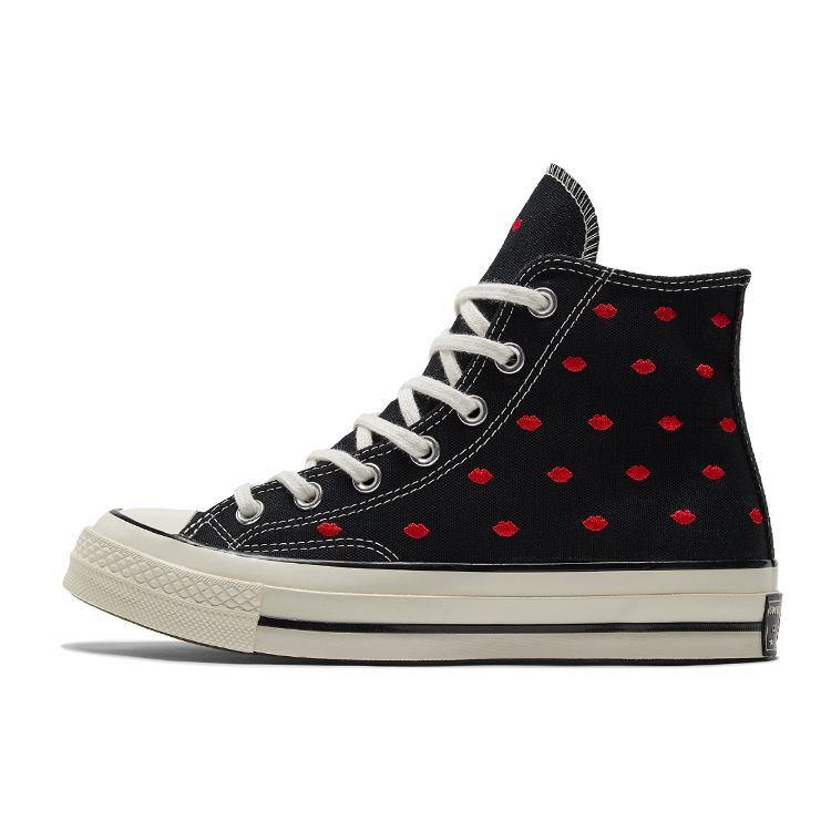 

Converse Chuck 70 High Embroidered Lips Black/University Red/Egret Unisex A01600C 36.5