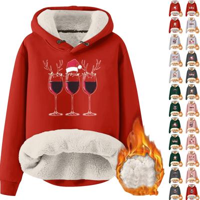 Women's Fashionable Hooded Christmas Print and Fleece Warm Loose Pullover Hoodie