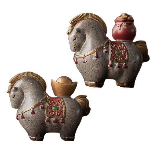 Money Horse Tea Pet with Thermal Color Change Resin Tea Table Ornament with Wealth Blessing Traditional Chinese Desk Decor