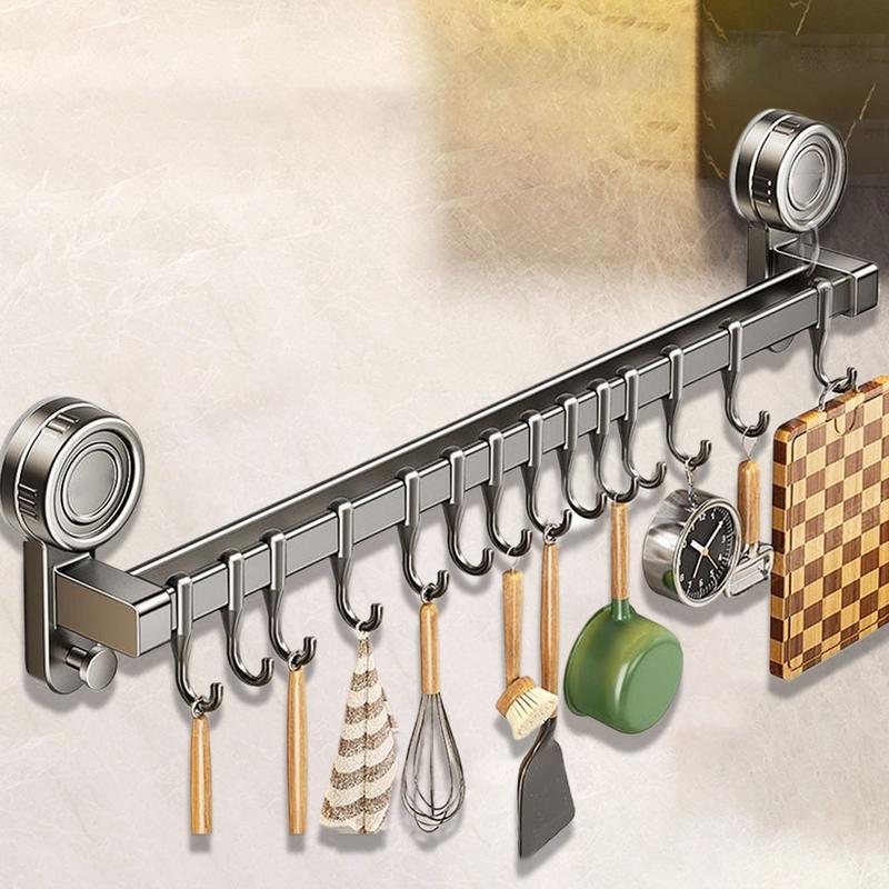 Kitchen Hooks Utensil Rack With Hooks Organizer Suction Cup Shelf Heavy Duty No Drill Holder Removable For Bathroom Closet
