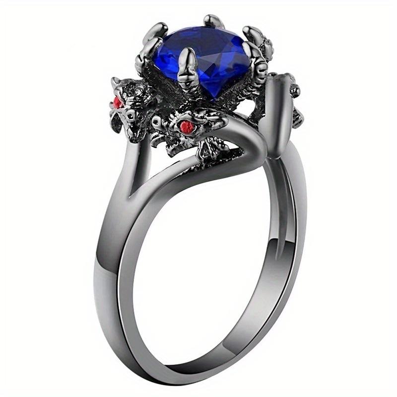 1 Anello Grande e Lussuoso con Testa di Drago, Anello Scuro Personalizzato Retrò