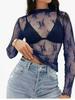 Women's Mesh Lace Layered Stand Collar See-through Top.
