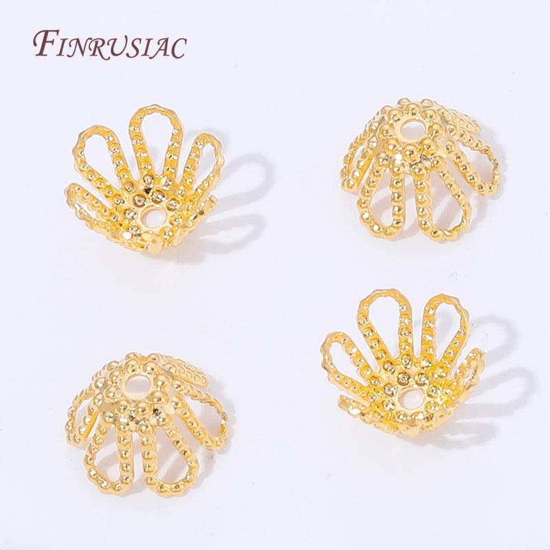 10/20/30Pcs 18K Gold Plated Hollow Filigree Bead Caps Flower Shaped Spacer Bead Ends For Bracelet Necklace Earring Making
