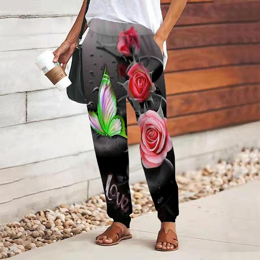 

Женские брюки с принтом бабочек, на шнуровке, с эластичной талией, свободные, повседневные длинные брюки, брюки с карманами 8XL красный