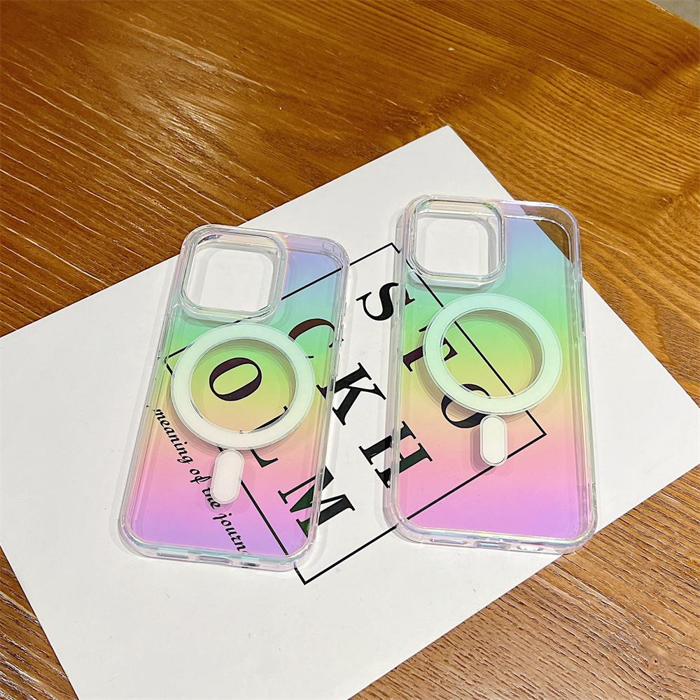 Luxury Gradient Rainbow Laser For Magsafe Magnetic Case For iPhone 17 16 15 14 13 Mini 12 11 Pro Max XS X XR 7 8 Plus Hard Cover