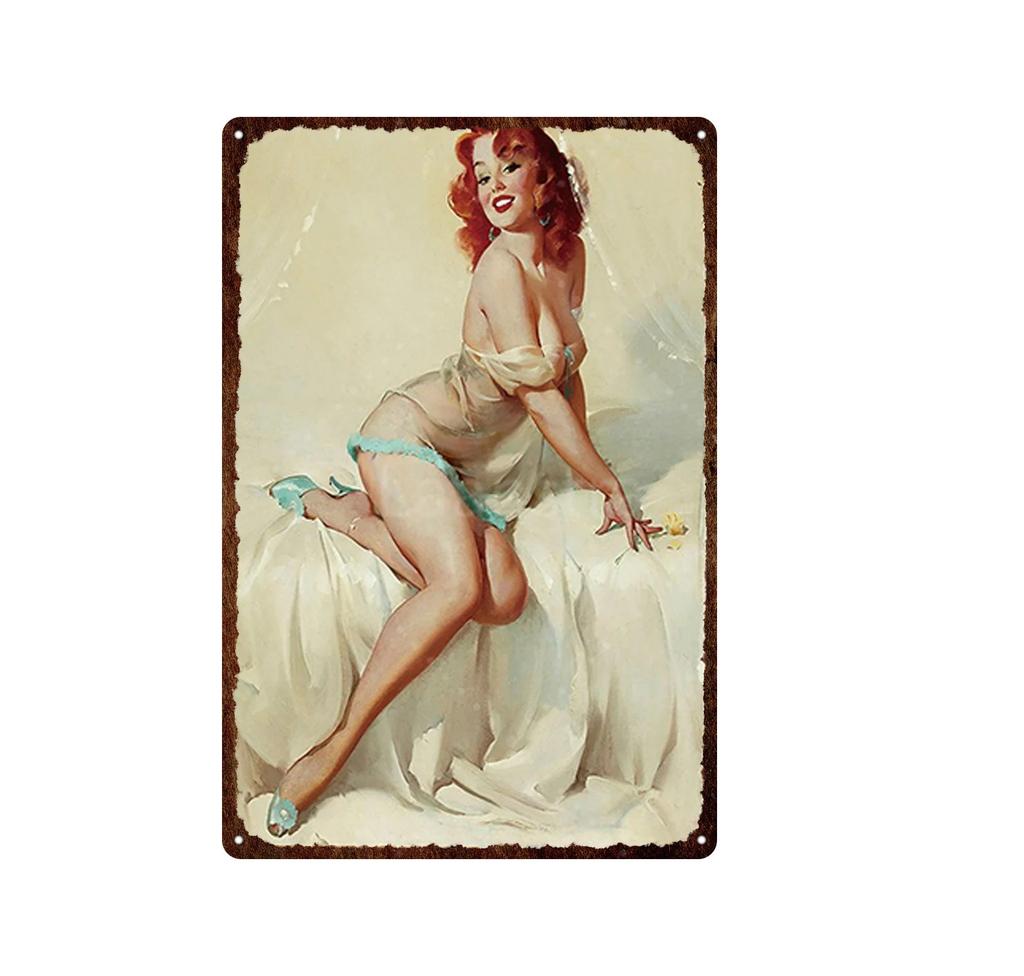 Iron Painting Elegant Pin Up Girl Retro Posters Tin Sign Metal Sign Decor Wall Women Portrait Bar Pub Club Man Cave Pictures