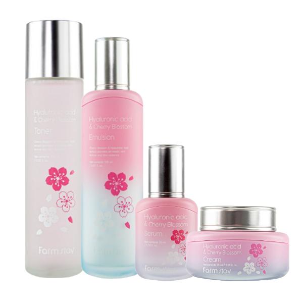 FarmStay Hyaluronsäure- und Kirschblüten-Toner 150 ml, Emulsion 120 ml, Serum 35 ml, Creme 55 ml  (15 Optionen)